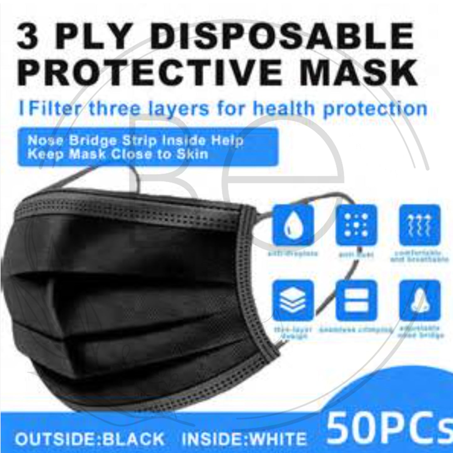 Non Surgical 3ply Face Masks - Black